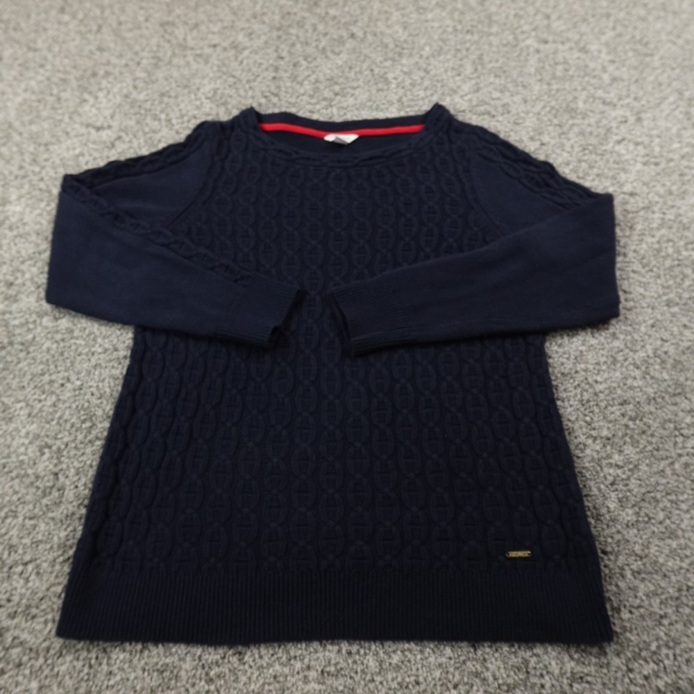 Nautica Sweater Womens XL Blue‎ Cable Knit Pullover Crewneck Sweatshirt Preppy
